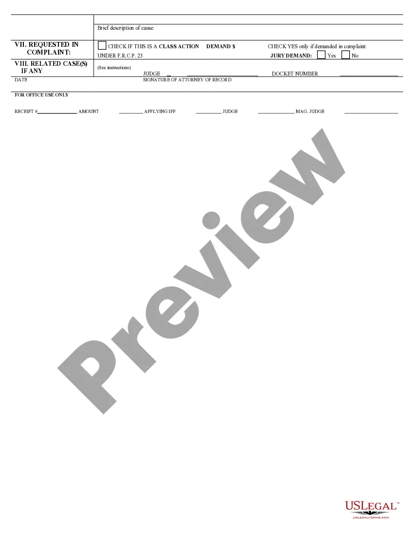 Get JS-44 Civil Cover Sheet - Federal District Court Preview JS-44 Civil Cover Sheet - Federal District Court
