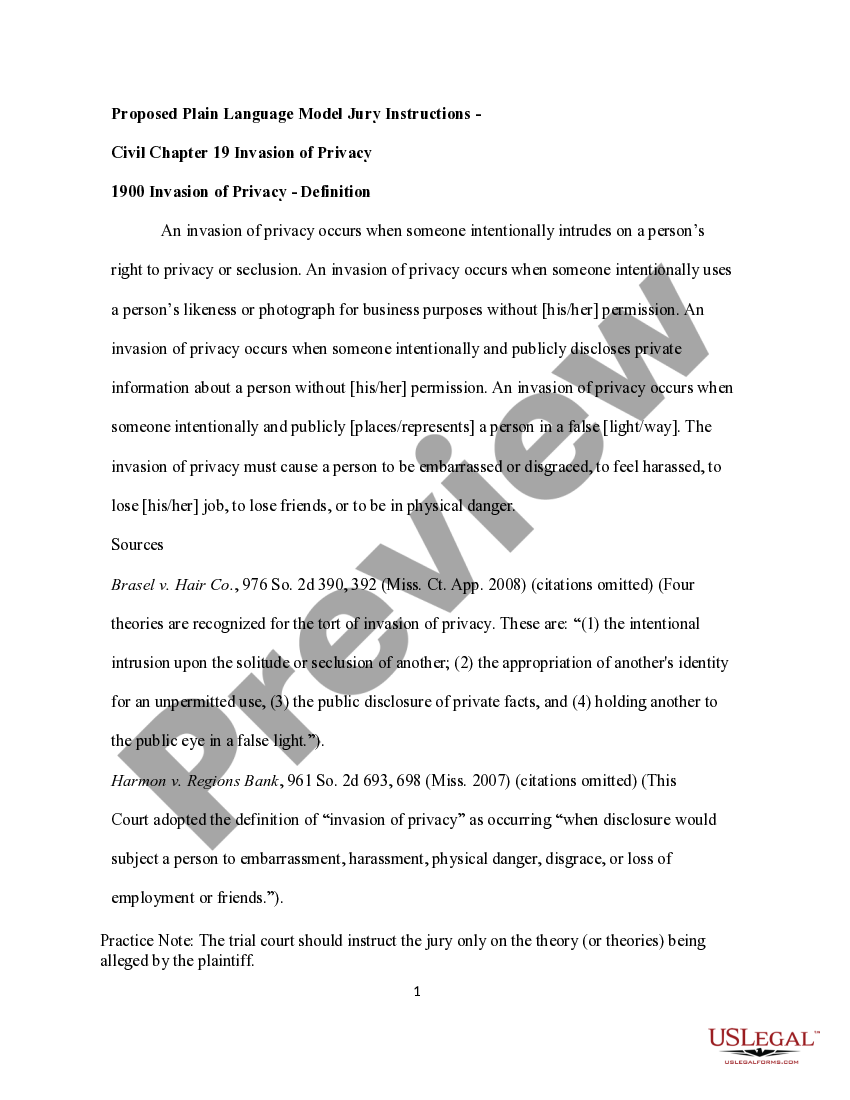 Mississippi 1900 Invasion of Privacy Definition US Legal Forms