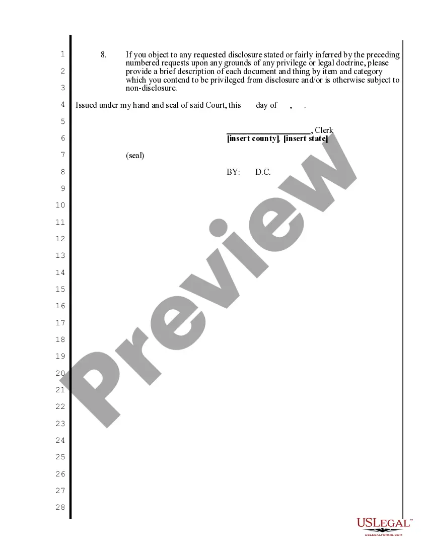 Preview Subpoena Duces Tecum - Bank - Divorce Action