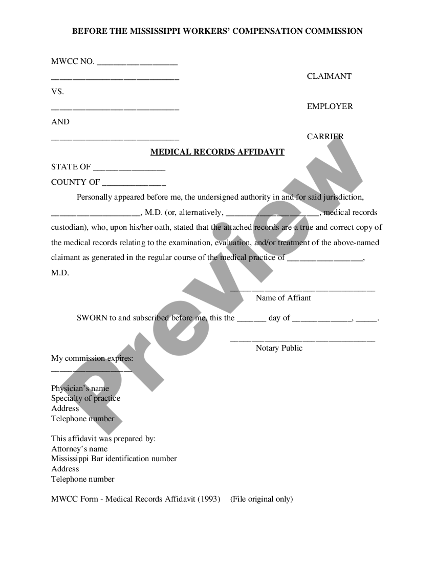 Medical Records Affidavit Form Us Legal Forms 1588