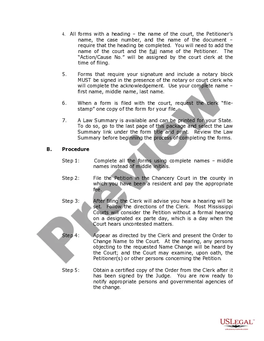 Get Mississippi Name Change Instructions and Forms Package for an Adult Preview Mississippi Name Change Instructions and Forms Package for an Adult