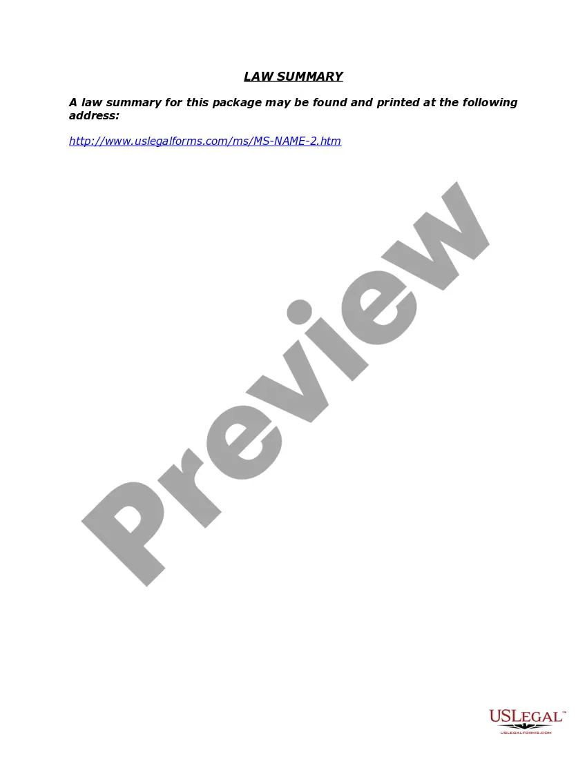 Preview Mississippi Name Change Instructions and Forms Package for a Minor