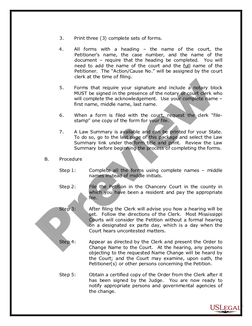 Preview Mississippi Name Change Instructions and Forms Package for a Family