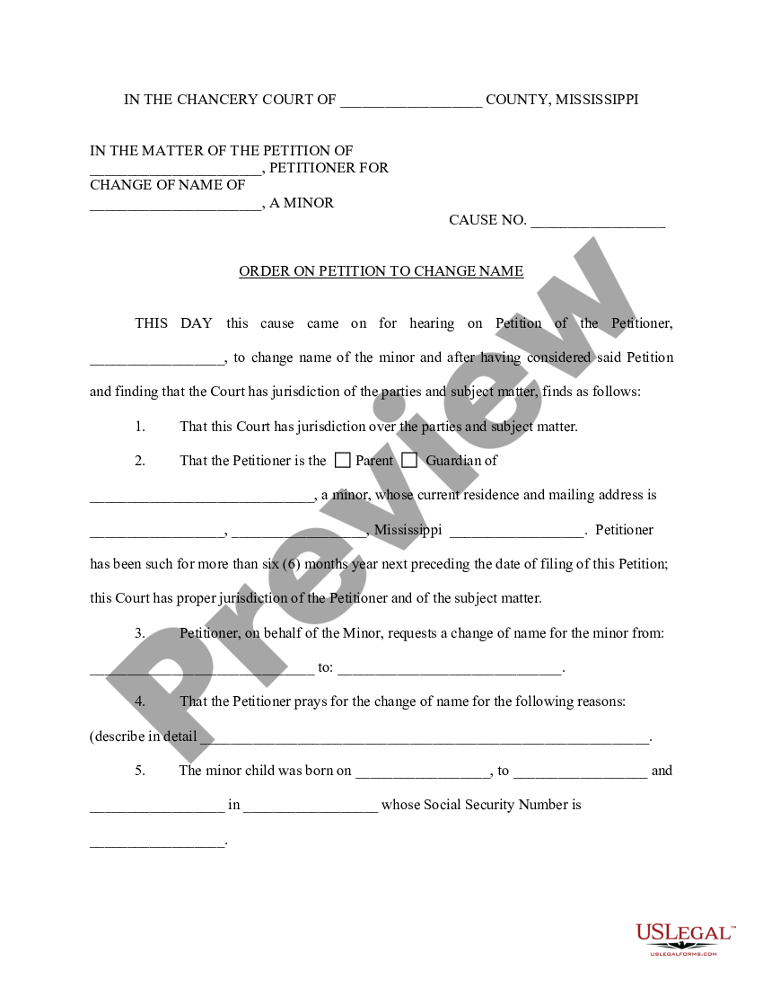 Mississippi Order on Petition to Change Name - Change Name Would | US ...