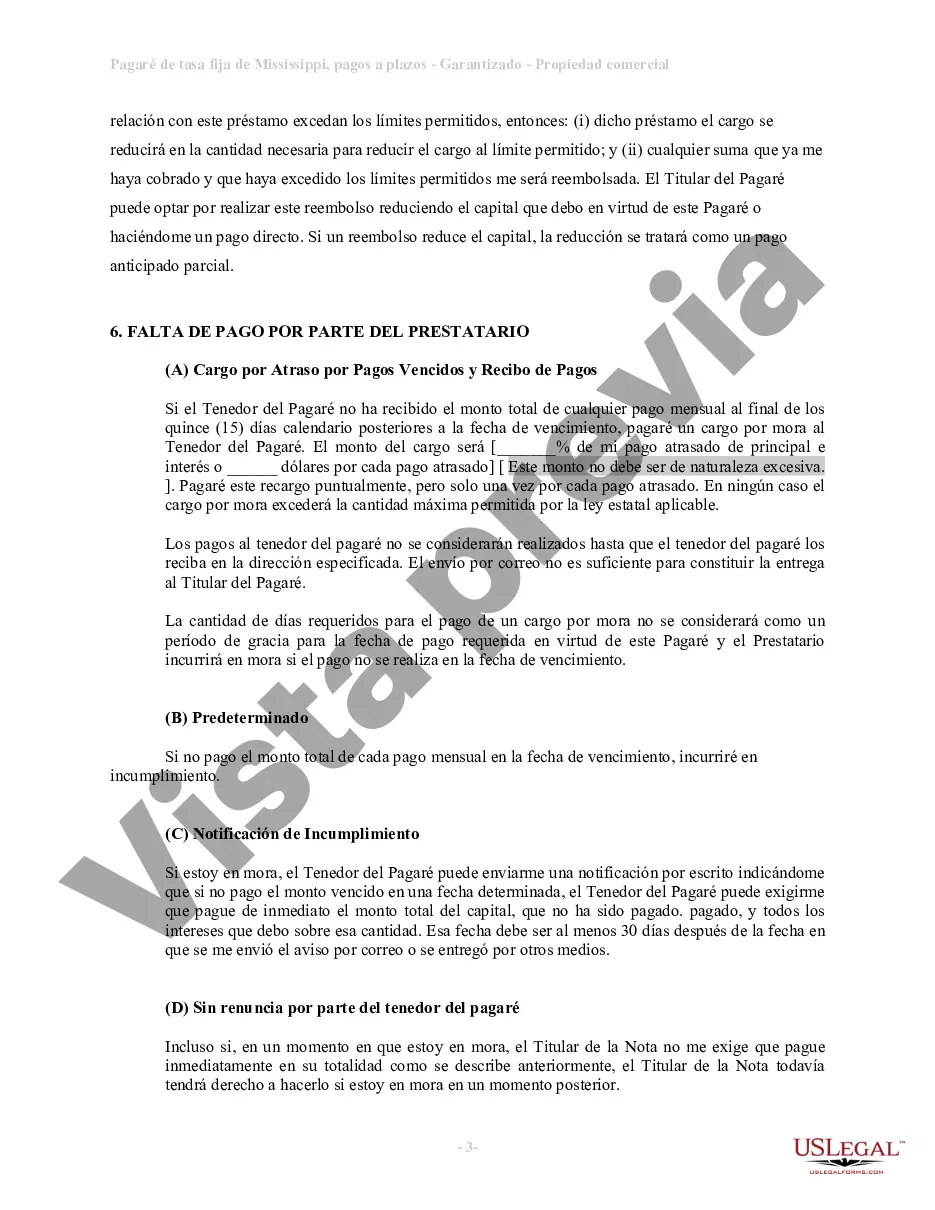 Preview Pagaré de tasa fija a plazos de Mississippi garantizado por bienes raíces comerciales