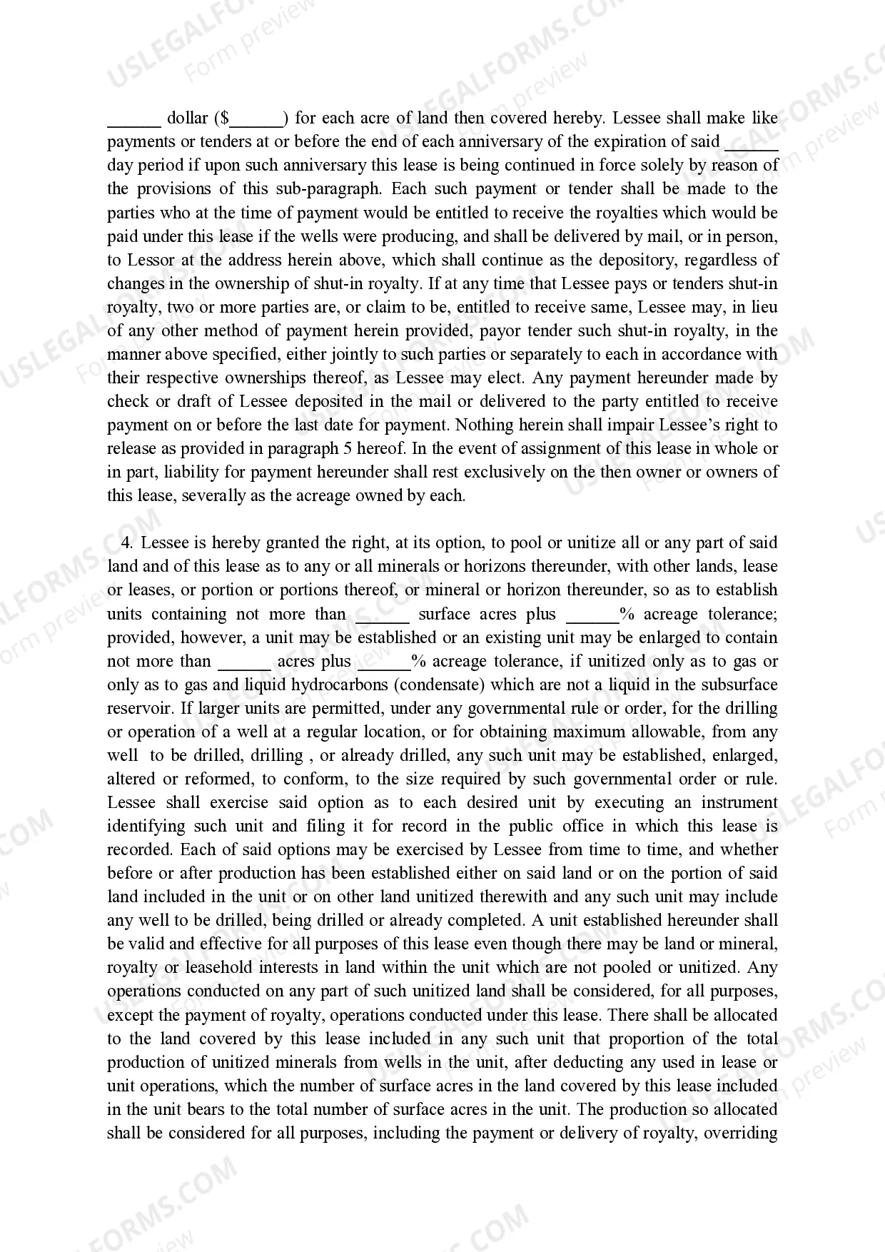 Preview Oil, Gas and Mineral Lease