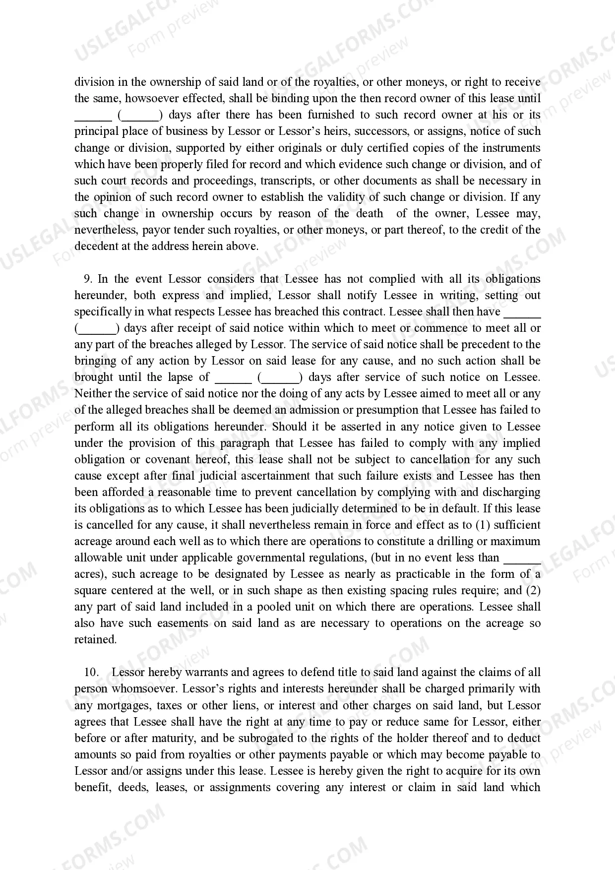 Preview Oil, Gas and Mineral Lease