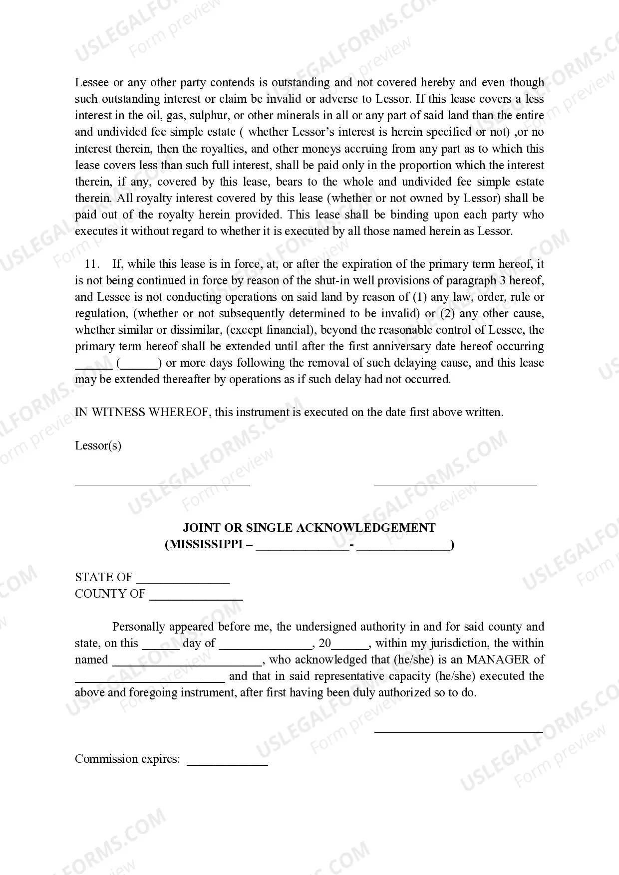 Preview Oil, Gas and Mineral Lease