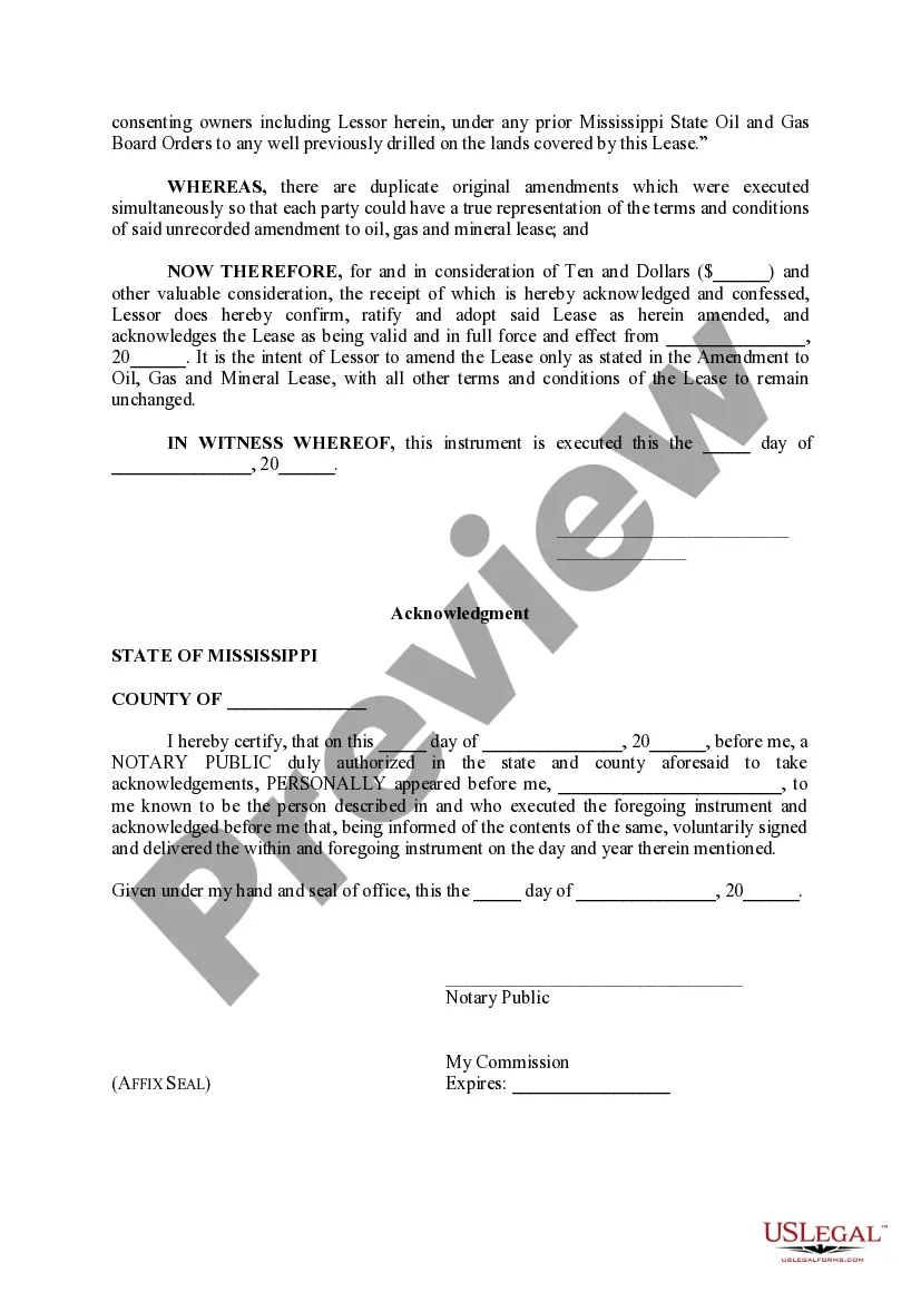 Preview Memorandum of Amendment to Oil Gas and Mineral Lease
