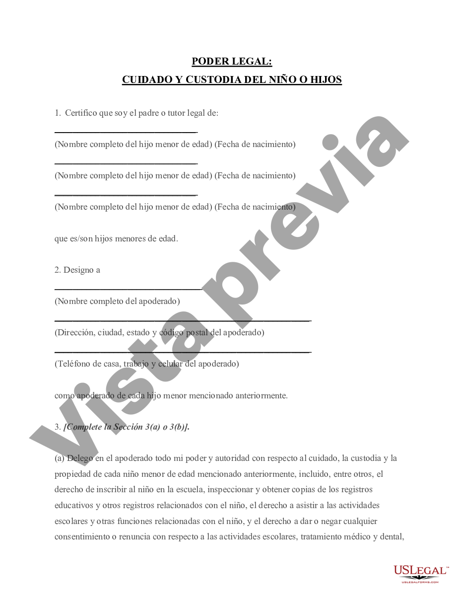 Mississippi Poder Notarial para el Cuidado y Custodia del Niño o Niños - Carta  Notarial Para Permiso De Viaje | US Legal Forms