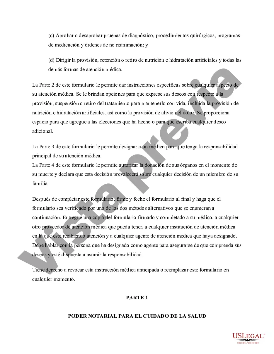 Preview El formulario estatutario de directivas anticipadas de atención médica incluye testamento en vida