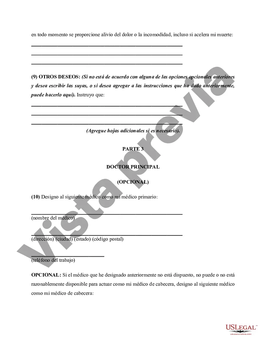 Preview El formulario estatutario de directivas anticipadas de atención médica incluye testamento en vida