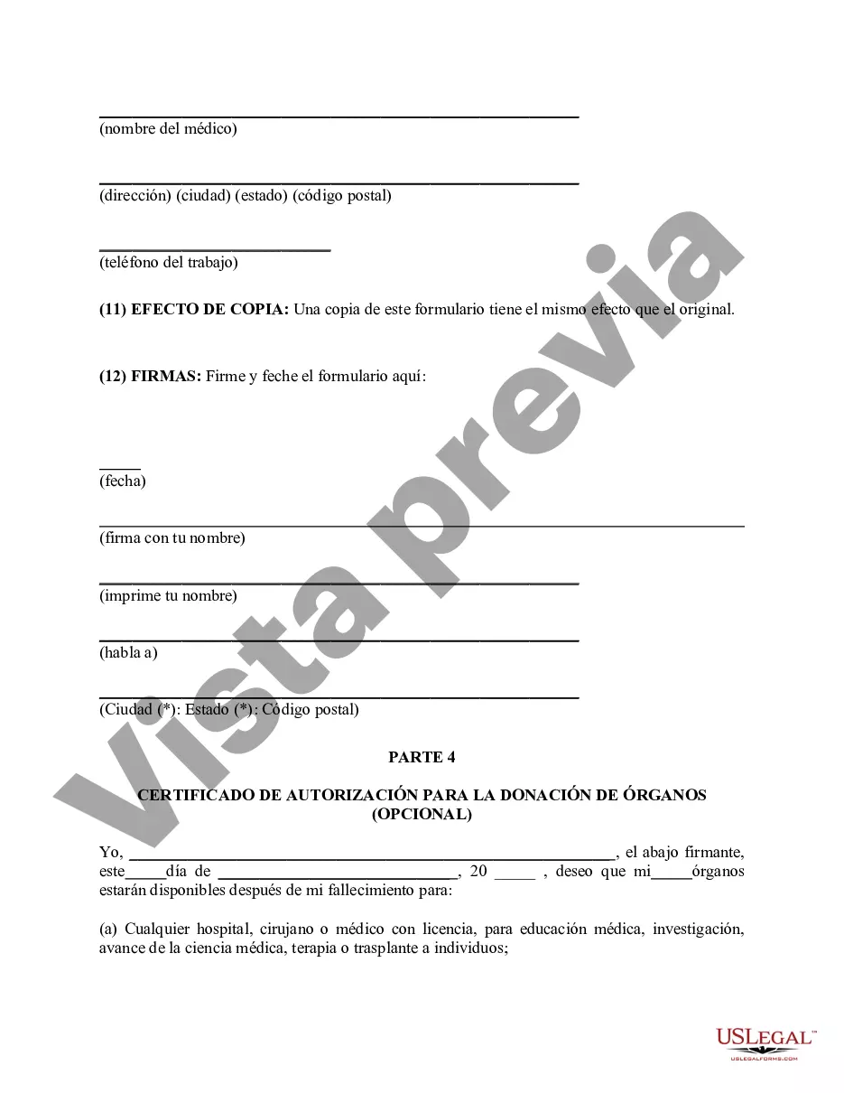 Preview El formulario estatutario de directivas anticipadas de atención médica incluye testamento en vida