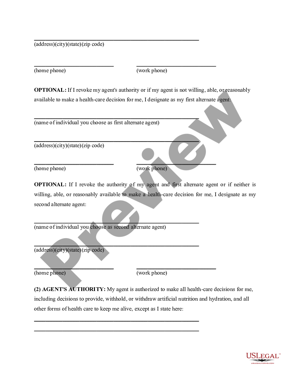 page 2 Advance Health Care Directive Statutory Form includes Living Will preview
