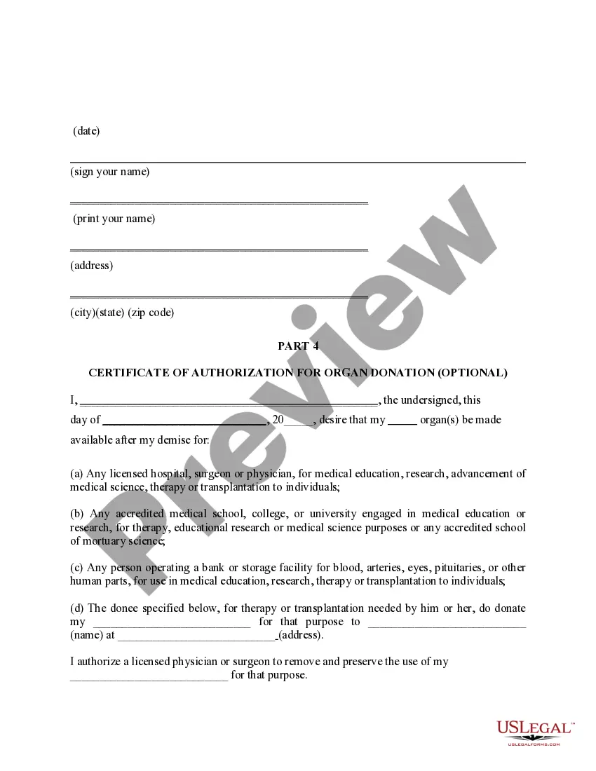 Preview Advance Health Care Directive Statutory Form includes Living Will
