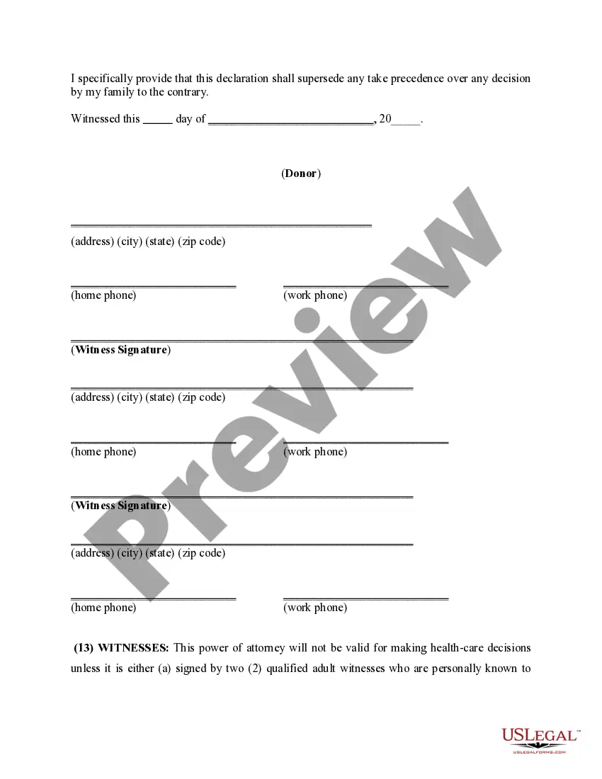 Preview Advance Health Care Directive Statutory Form includes Living Will