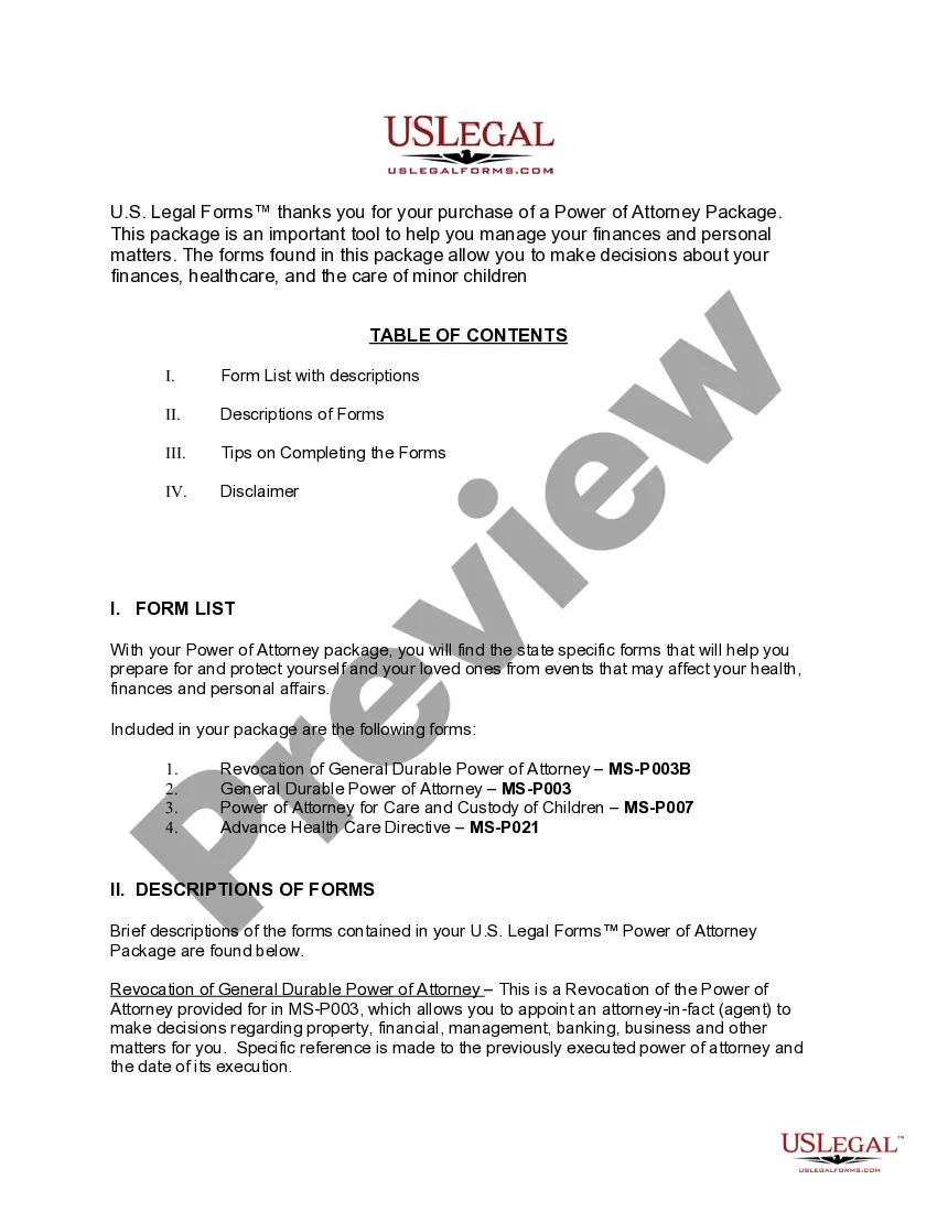 Preview Mississippi Power of Attorney Forms Package