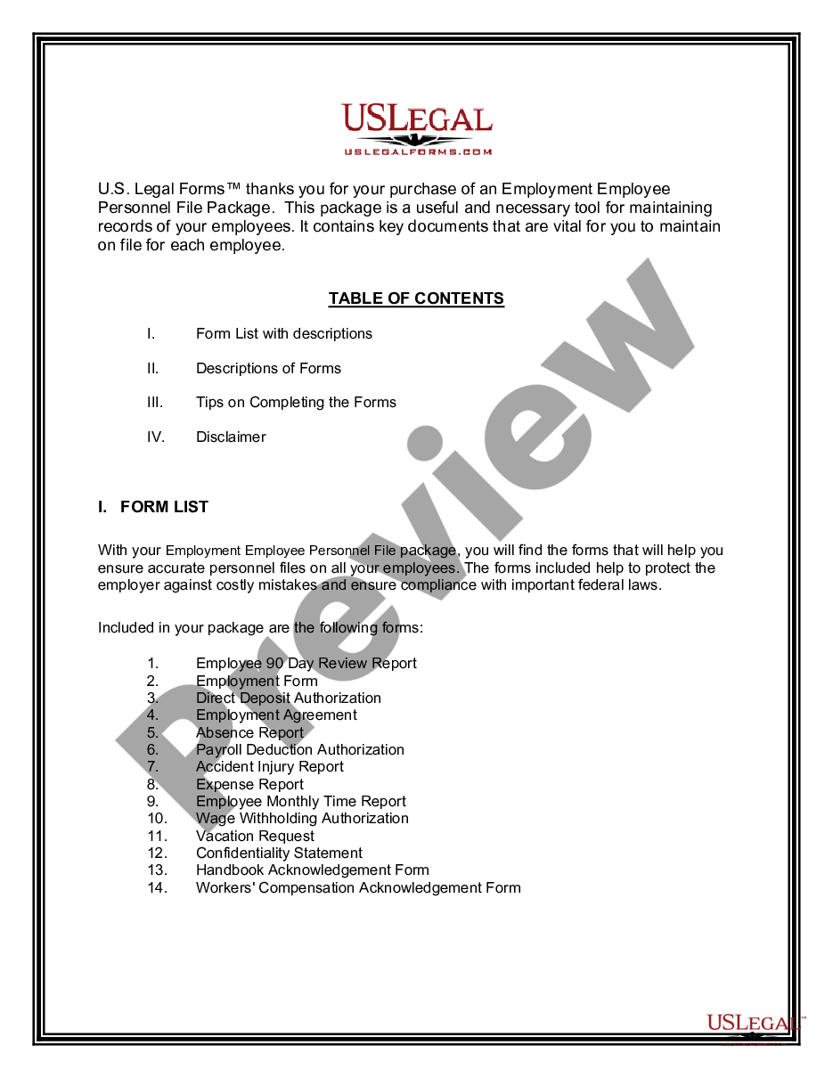 form Employment Employee Personnel File Package preview