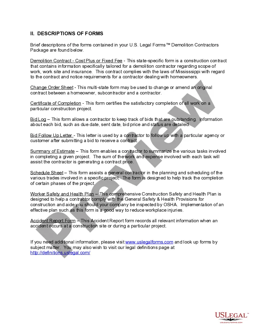 Preview Mississippi Demolition Contractor Package