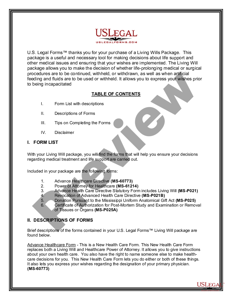 page 1 Living Wills and Health Care Package preview