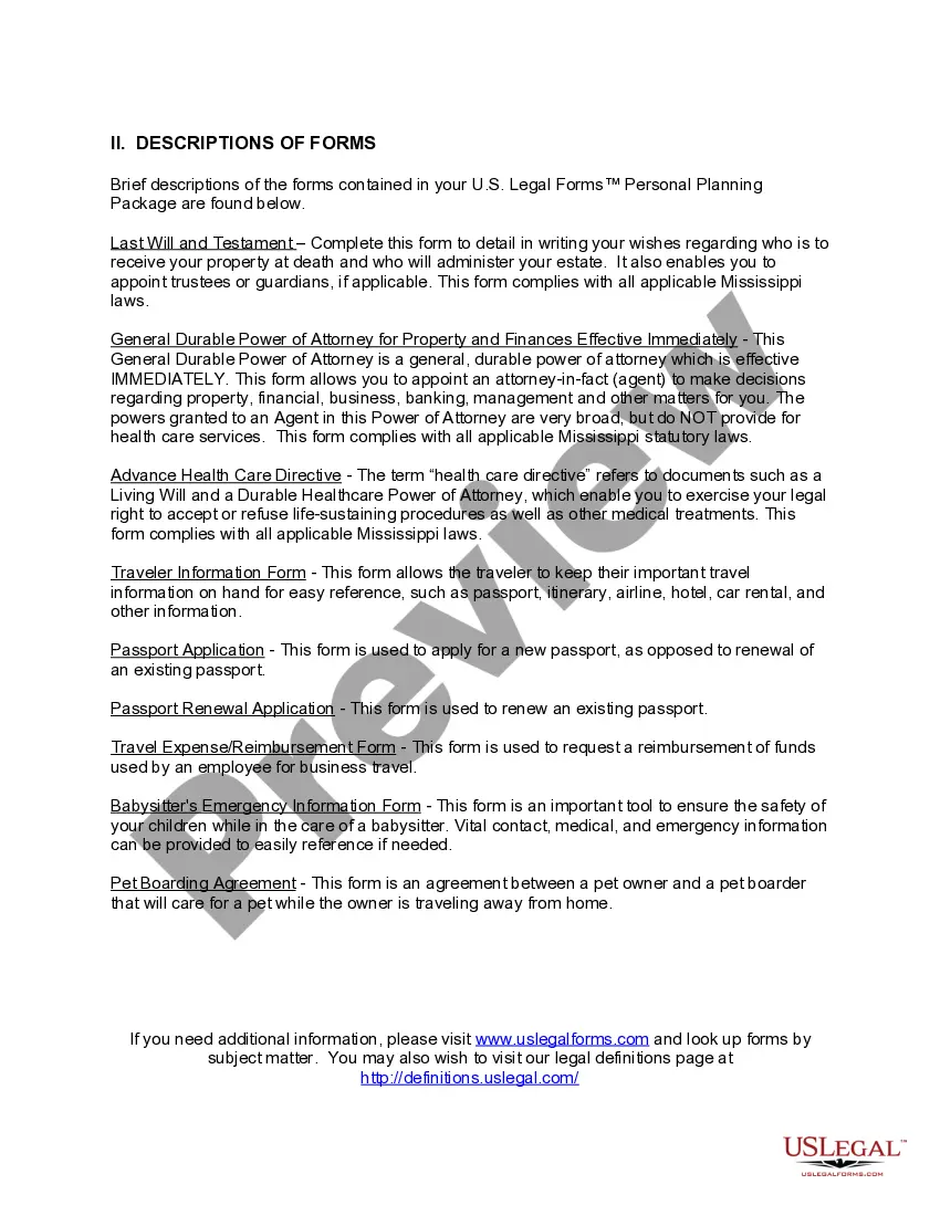 Preview Mississippi Essential Documents for the Organized Traveler Package