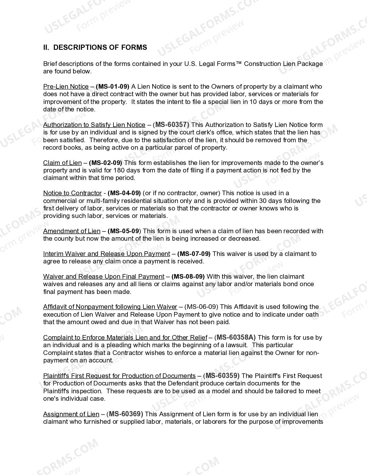 Mississippi Construction or Mechanics Lien Package Mississippi