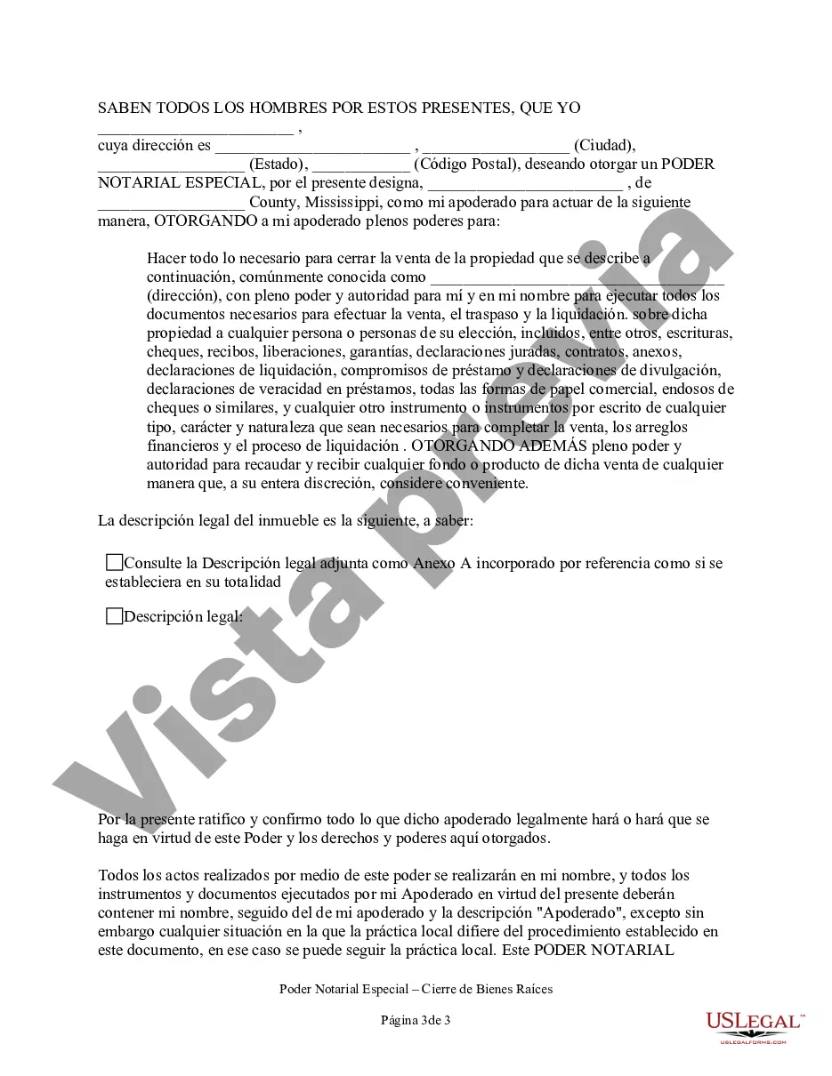 Preview Poder notarial especial o limitado para transacciones de venta de bienes raíces por parte del vendedor