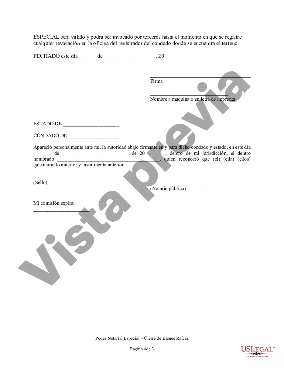 Preview Poder notarial especial o limitado para transacciones de venta de bienes raíces por parte del vendedor