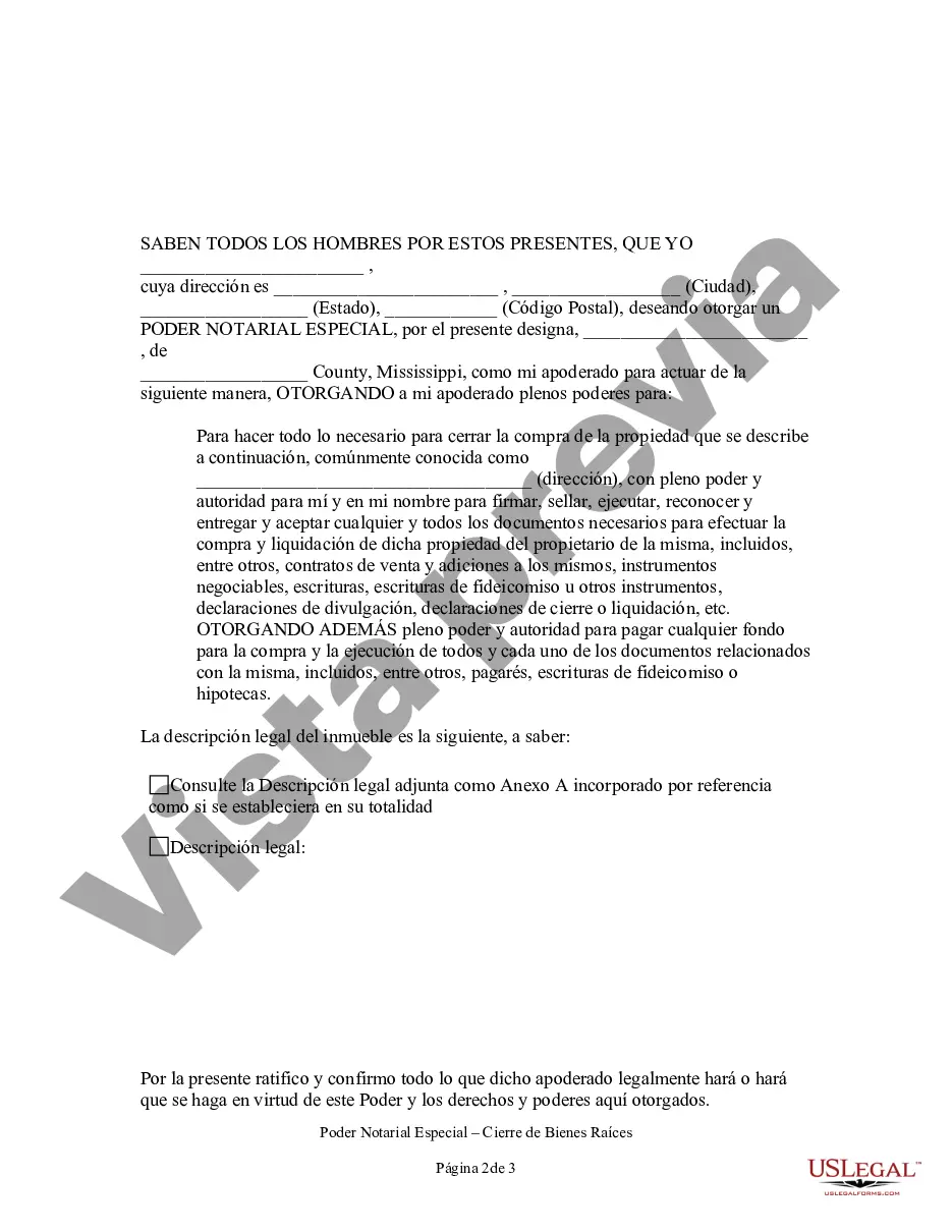 Preview Poder notarial especial o limitado para transacciones de compra de bienes raíces por parte del comprador