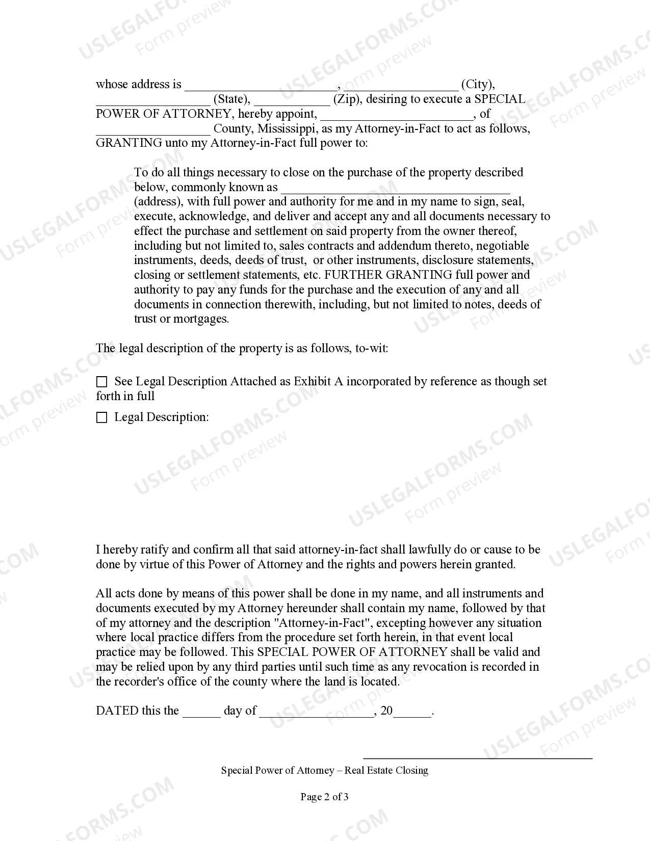 Preview Special or Limited Power of Attorney for Real Estate Purchase Transaction by Purchaser