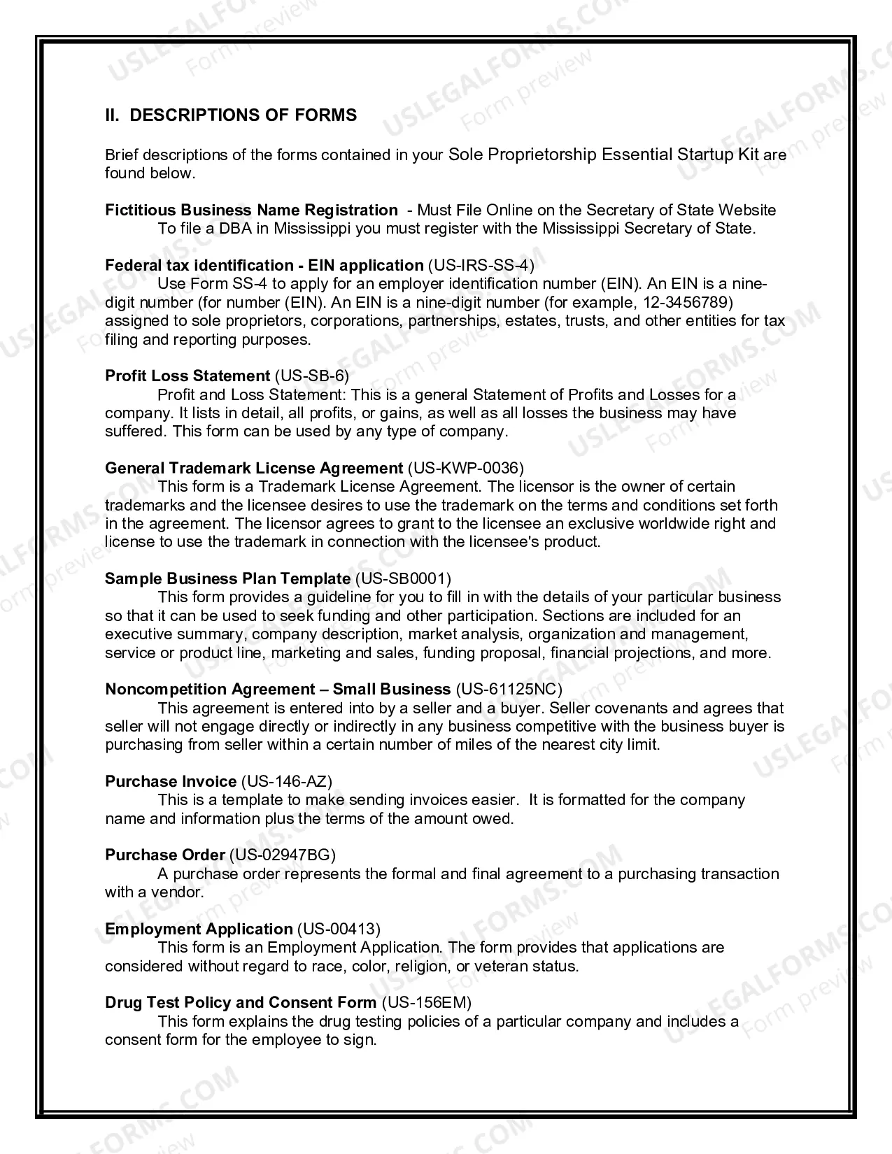 Preview Mississippi Sole Proprietorship Essential Startup Kit