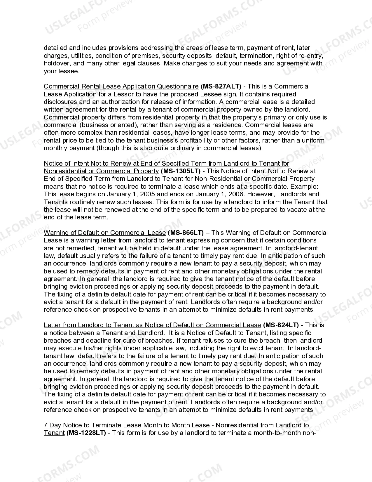 Preview Mississippi Commercial Lease Package