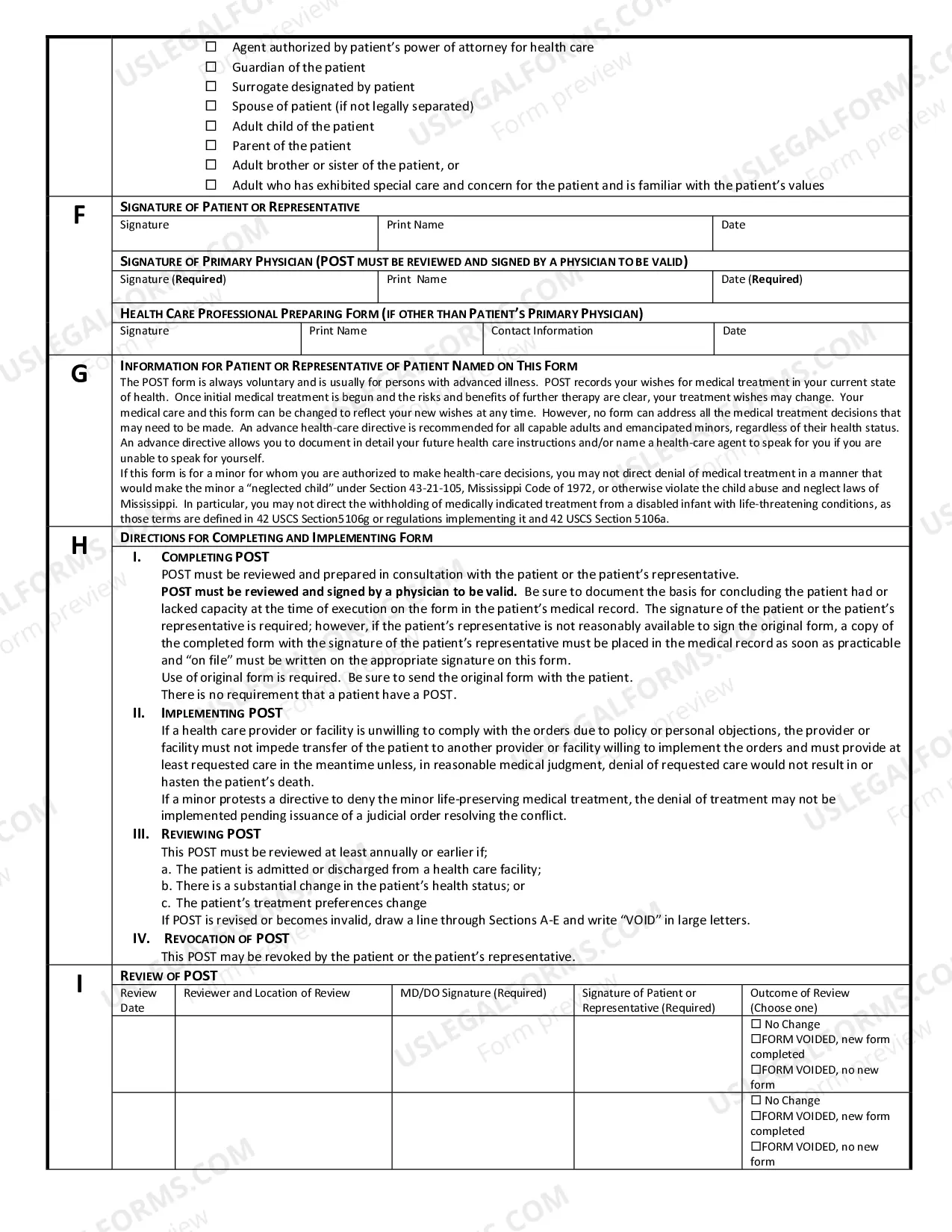 Preview Mississippi Physician Orders for Sustaining Treatment