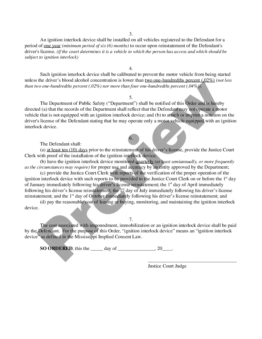 Preview Sentencing Order for Second Conviction of DUI - Zero Tolerance for Minors