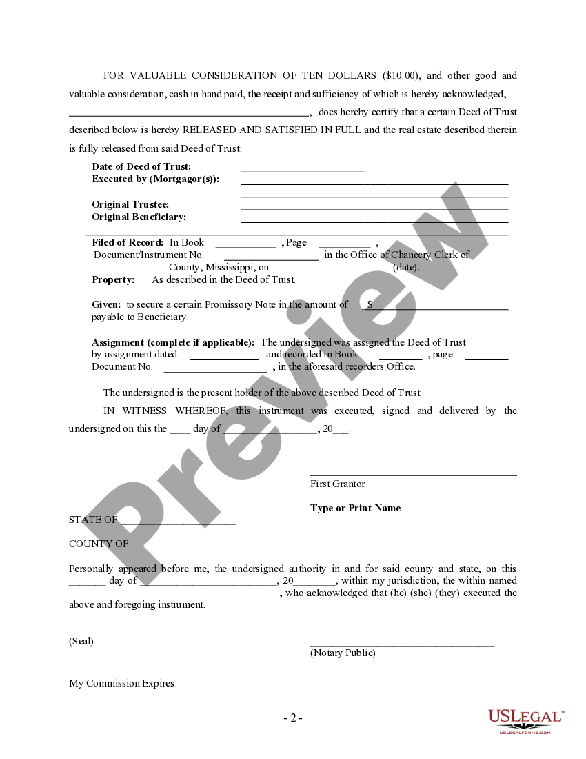 Mississippi Trust Sample With No Experience US Legal Forms