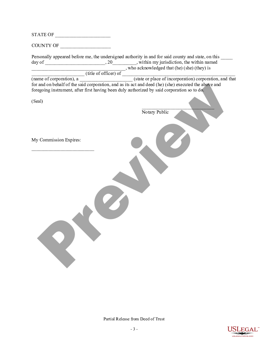 page 2 Partial Release of Property From Deed of Trust for Corporation preview