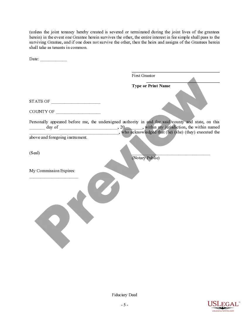 Preview Fiduciary Deed for use by Executors, Trustees, Trustors, Administrators and other Fiduciaries