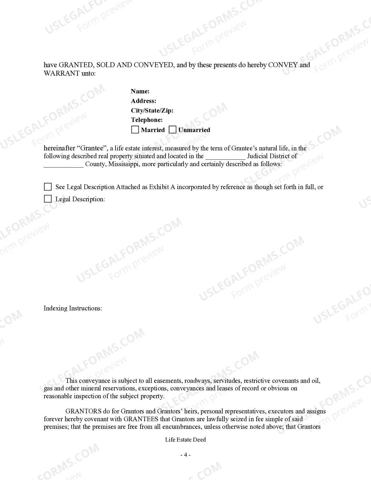 Preview Warranty Deed for Three Individuals to One Individual (Subject to Life Estate)