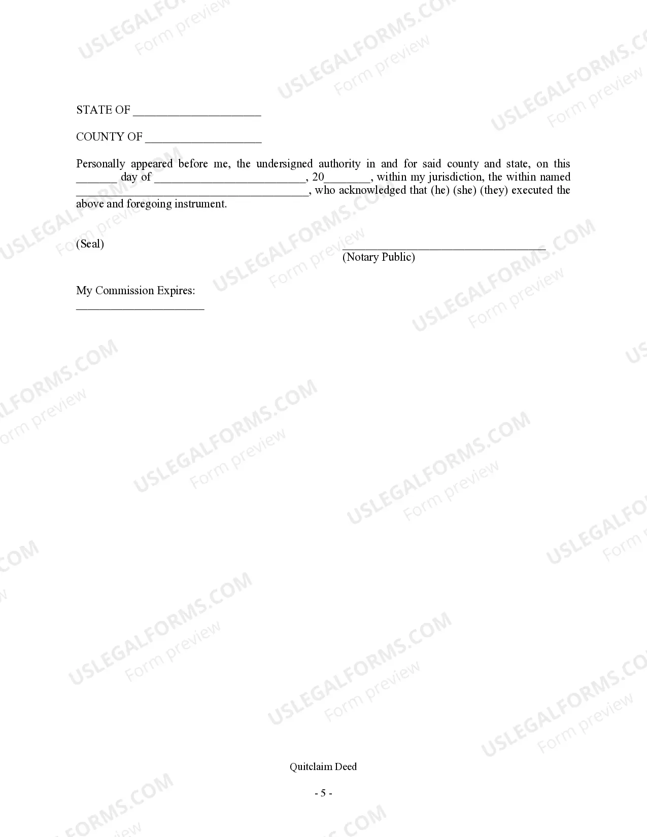 Preview Quitclaim Deed for Individual to Individual with Reserved Life Estate