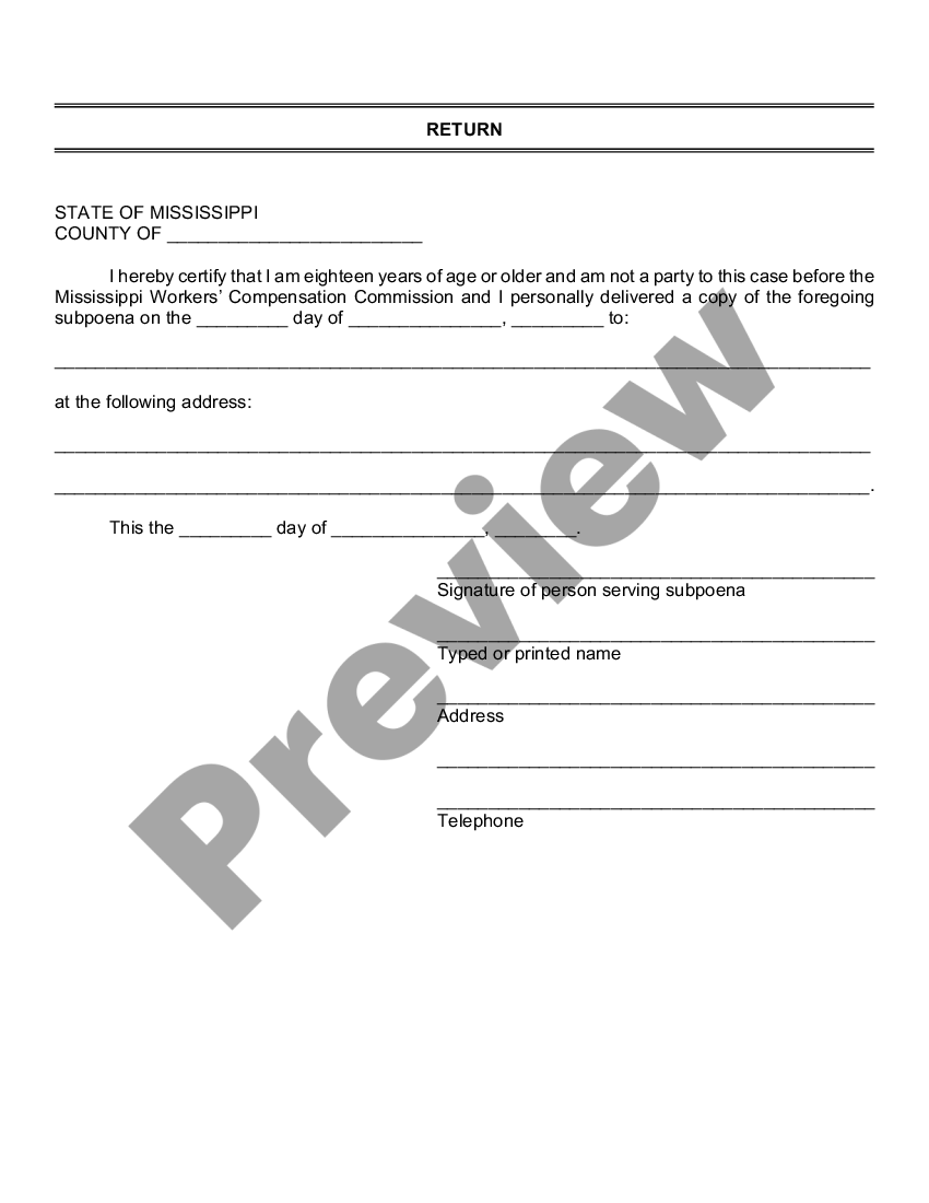 Mississippi Subpoena For Taking Deposition In Workers Compensation Case Us Legal Forms 0154