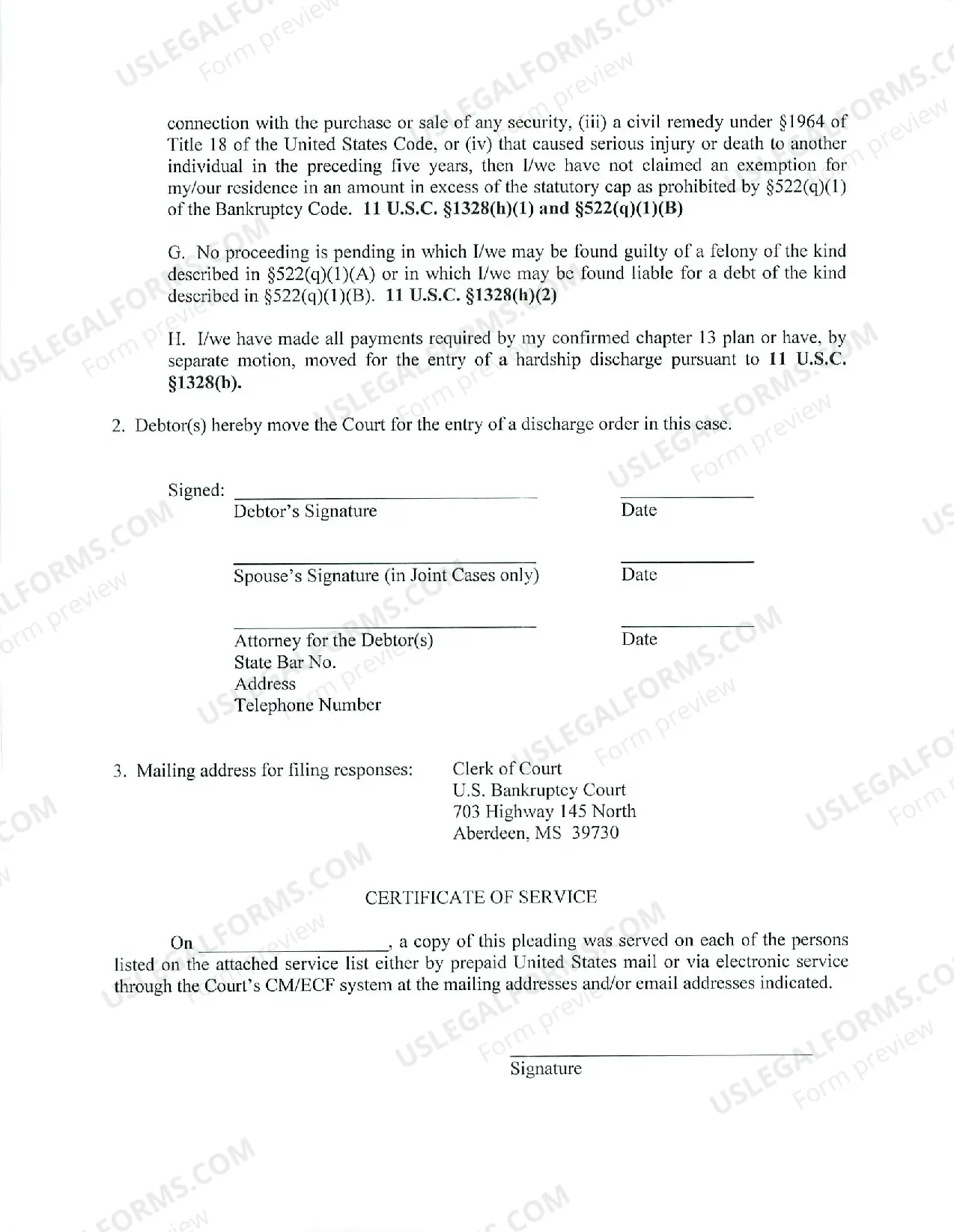 Preview Debtors Certification And Motion For Entry of Chapter 13 Discharge