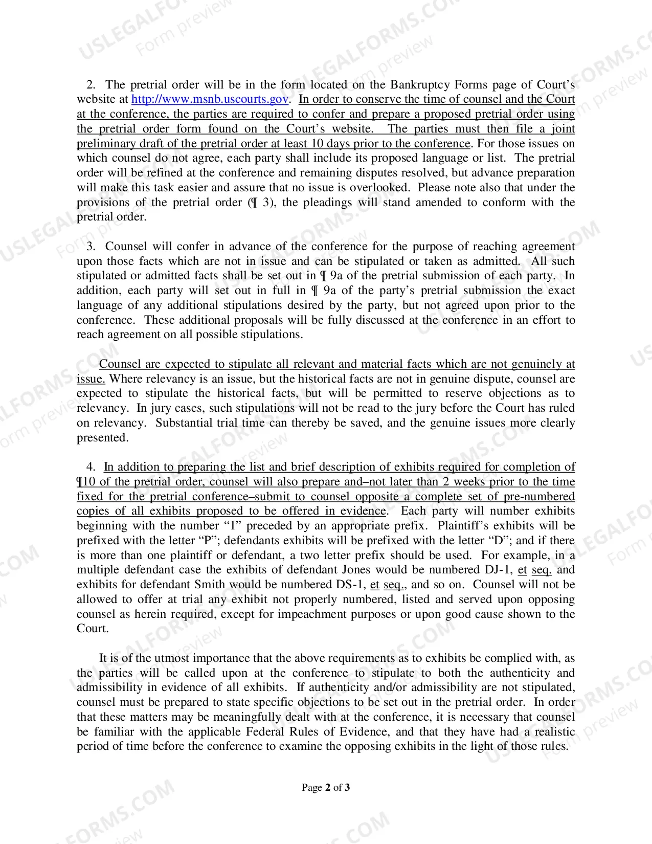Preview Instructions for Pretrial Conference