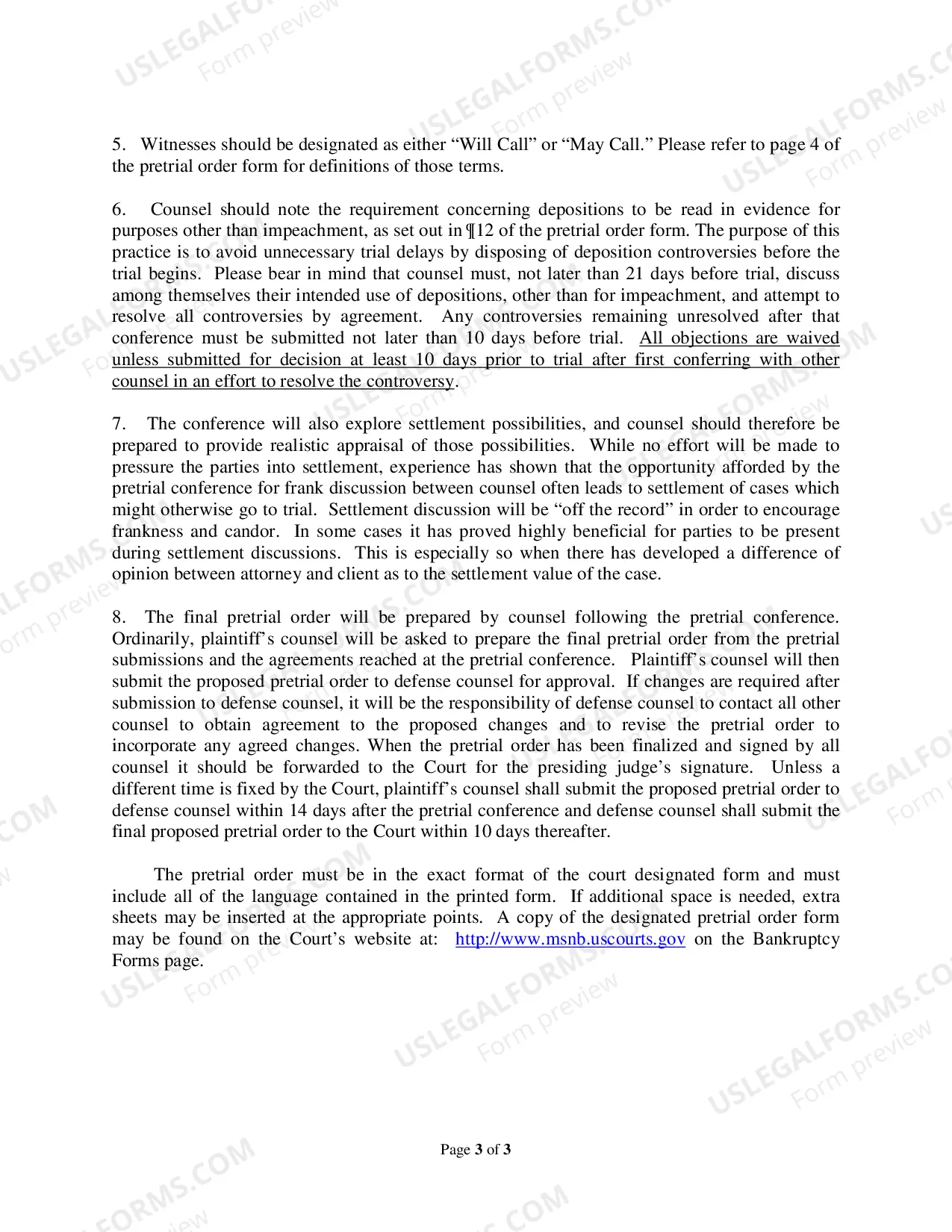 Preview Instructions for Pretrial Conference