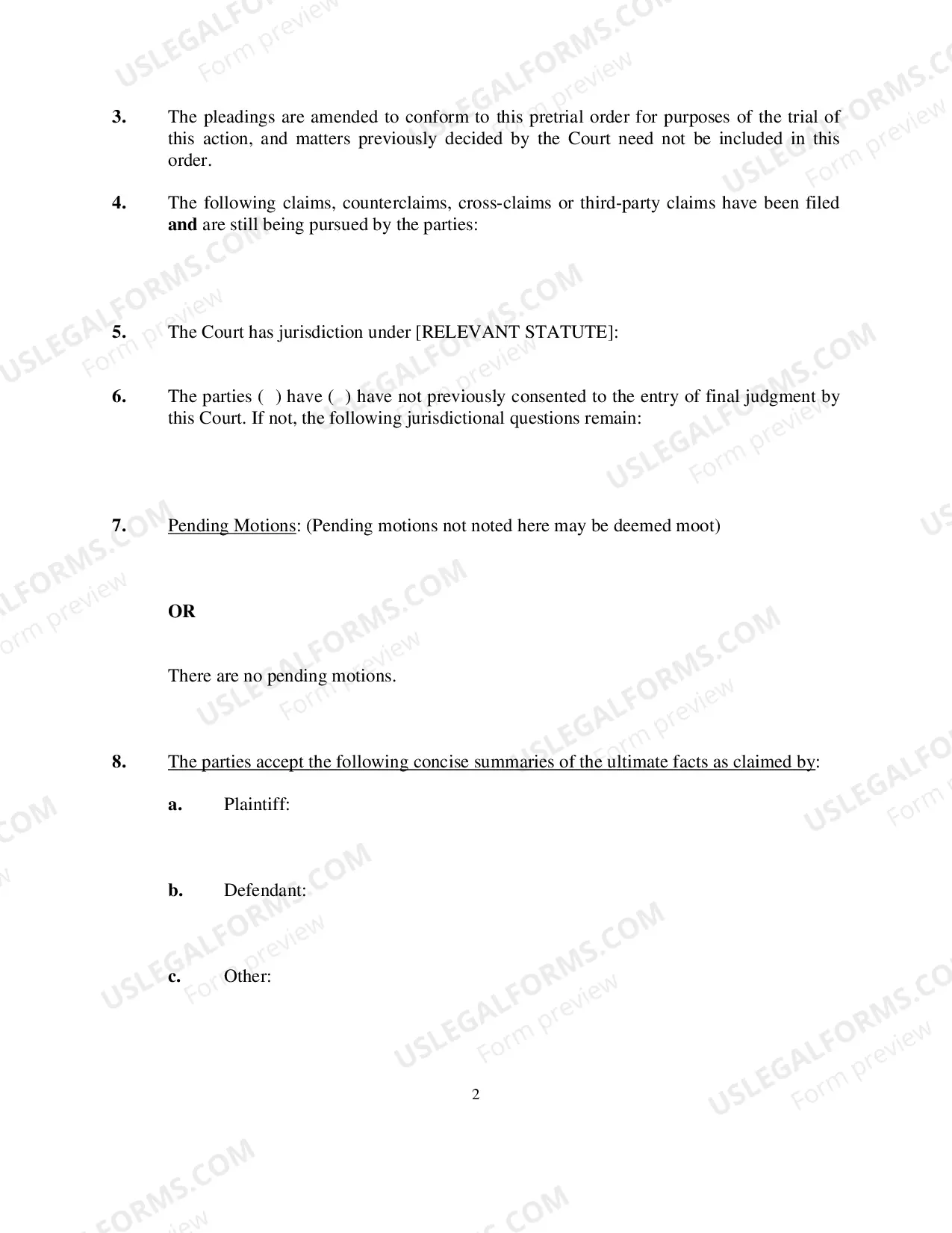 Preview Pretrial Order Form