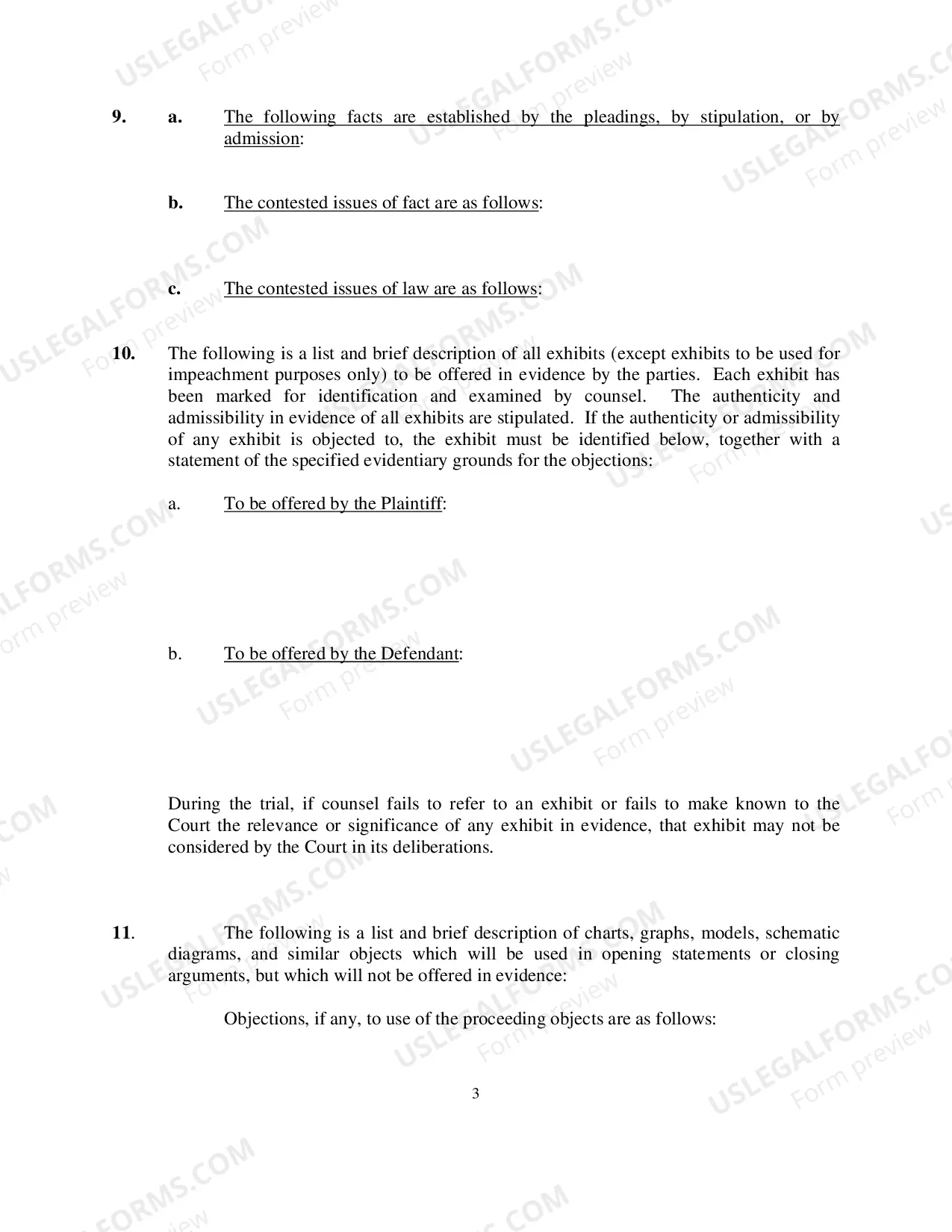 Preview Pretrial Order Form