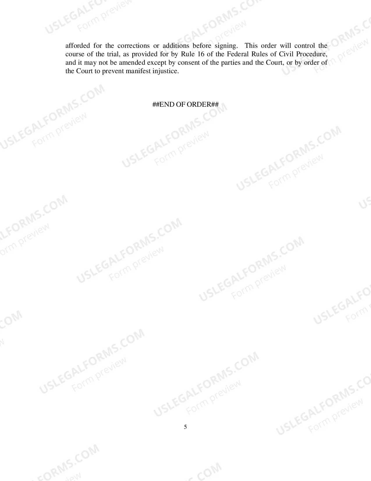 Preview Pretrial Order Form
