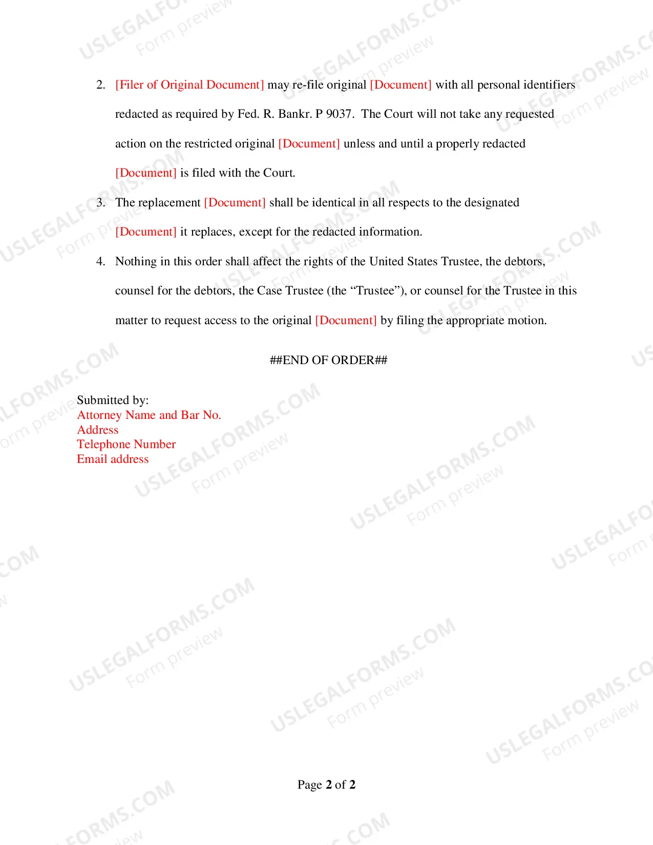 Preview Order Granting Motion to Restrict Public Access and Redact Document