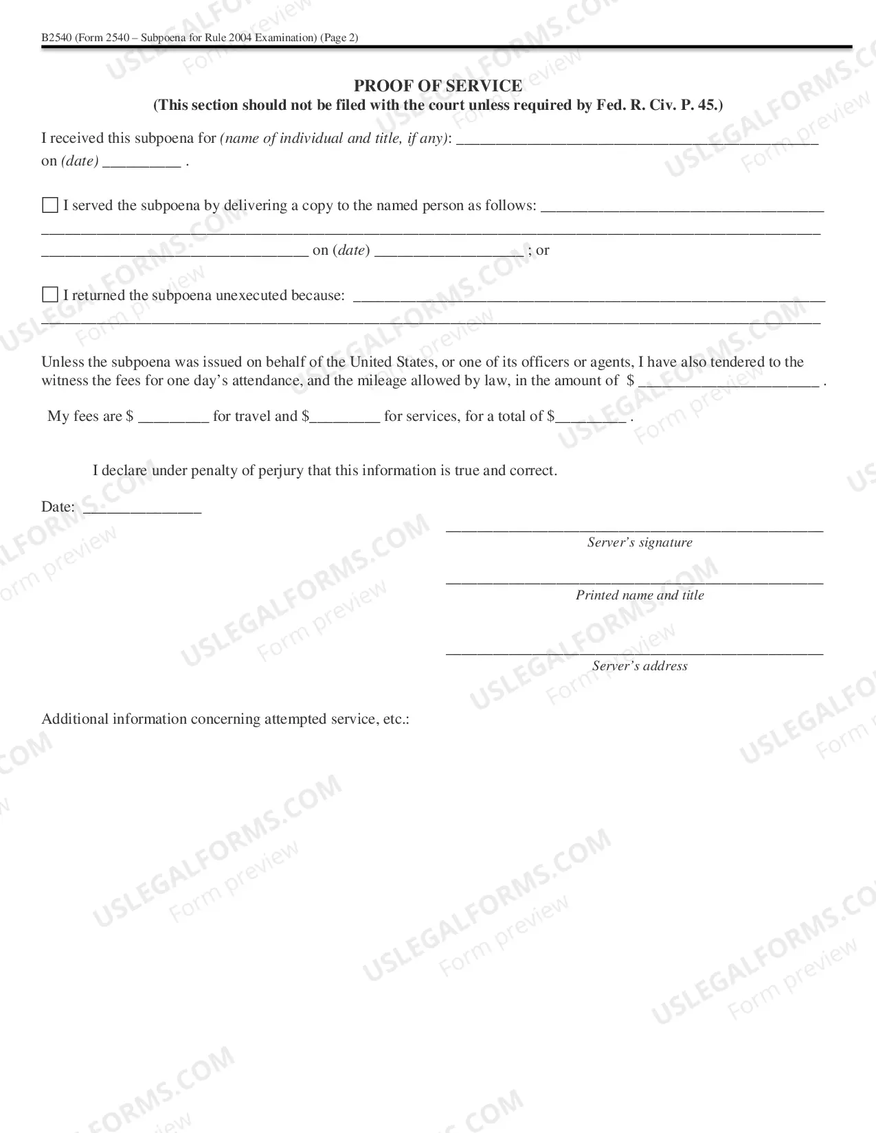 Preview Subpoena for Rule 2004 Examination (Form B 2540)