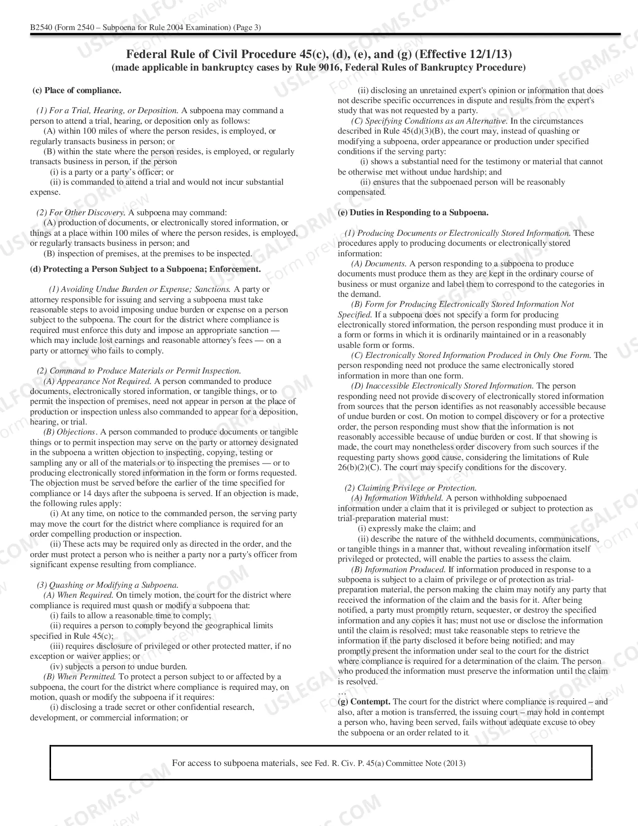 Preview Subpoena for Rule 2004 Examination (Form B 2540)