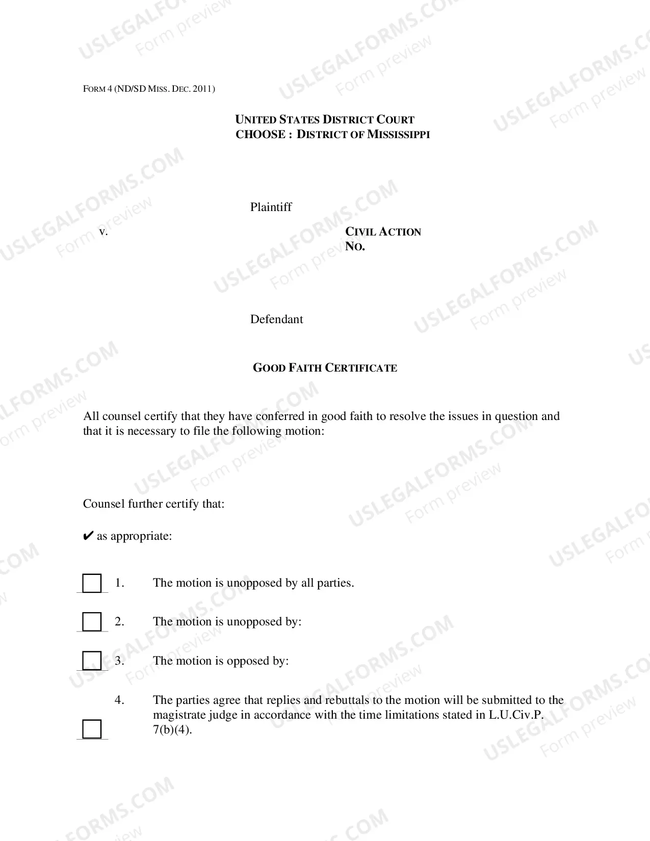 Preview Good Faith Certificate